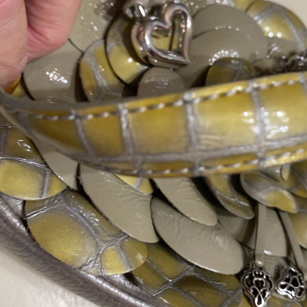 BRIGHTON ROSALIE LEATHER HANDBAG / SHOULDER BAG EUC GREY / YELLOW - Picture 11 of 13